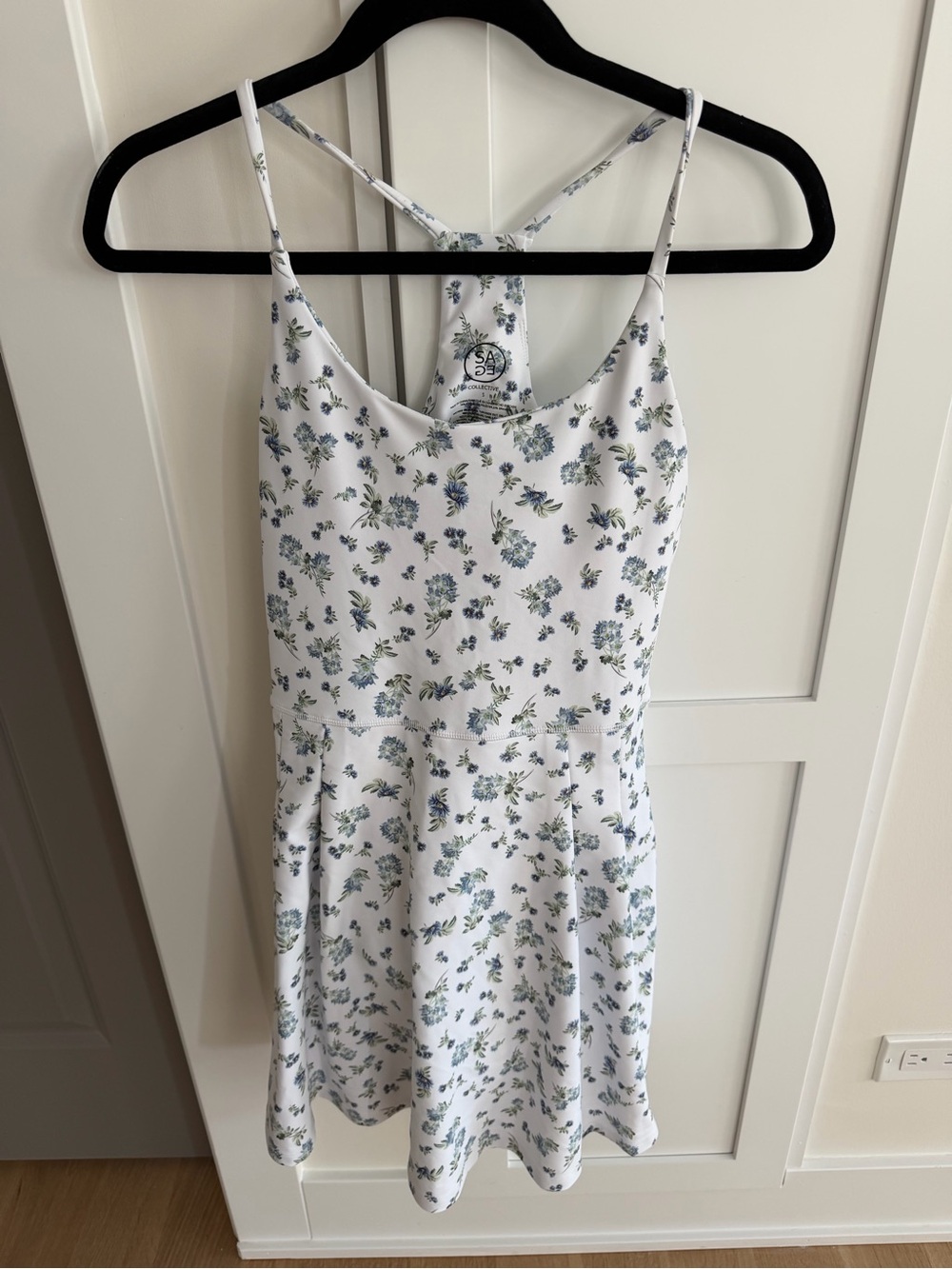 Sage White Mini Dress with Blue-Green Floral Print